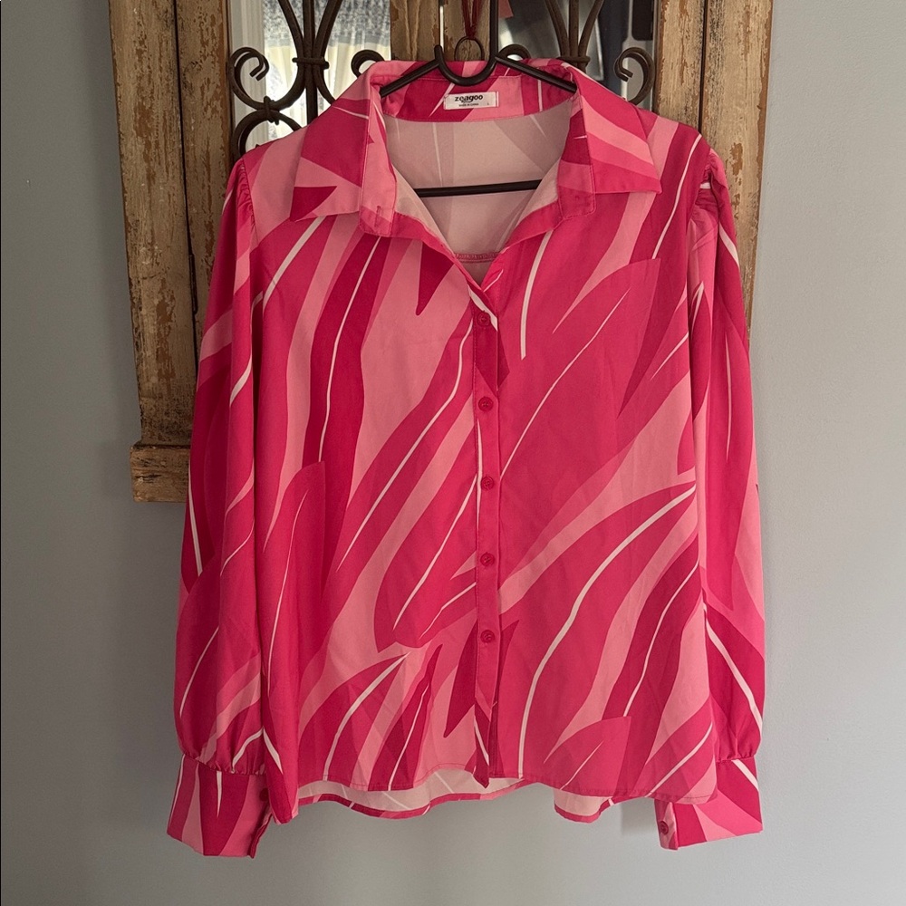 Zeagoo Fuchsia and Light Pink Button Down Shirt